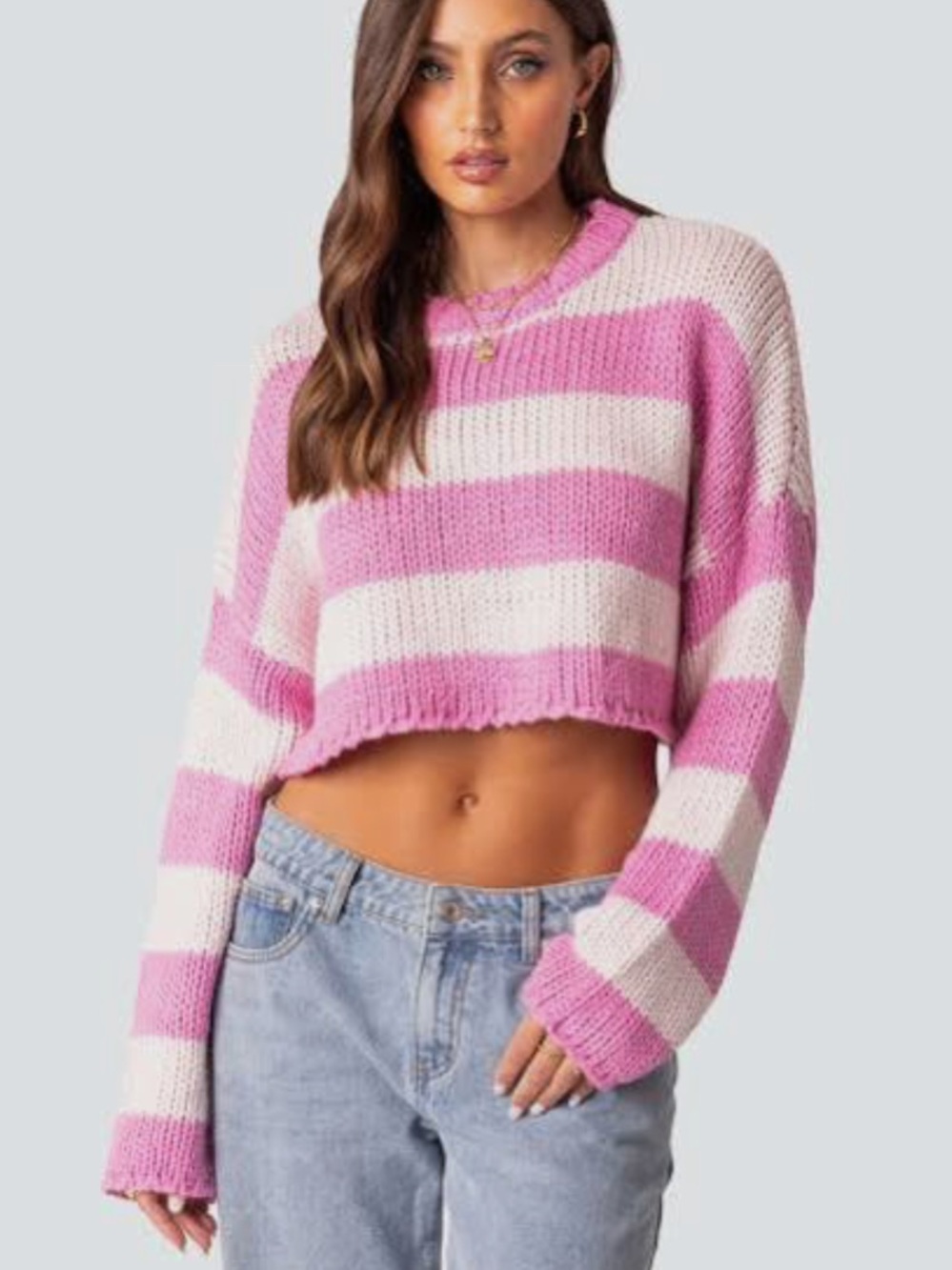 Edikted Ozzy Cropped Striped Knit Sweater Size XS/S